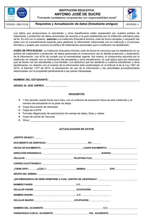 El presente formato de matrícula  tiene como propósito actualizar la base del estudiante. Podrás descargarla en SGOE, luego Diseño y Formación y requisito de matrícula.